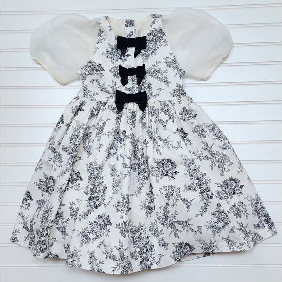 Janie and Jack Cream and Sugar Floral Toile Bow Dress - Picture 1 of 8